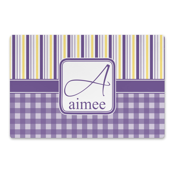Custom Purple Gingham & Stripe Large Rectangle Car Magnet (Personalized)