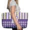 Purple Gingham & Stripe Large Rope Tote Bag - In Context View