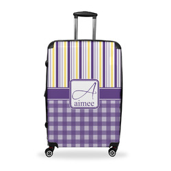 Purple Gingham & Stripe Suitcase - 28" Large - Checked w/ Name and Initial