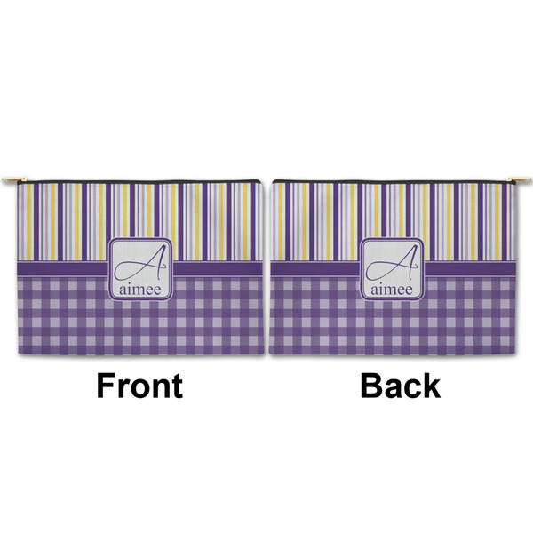 Purple Gingham & Stripe Large Zipper Pouch Approval (Front and Back)