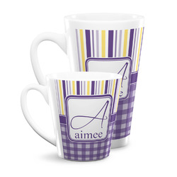 Purple Gingham & Stripe Latte Mug (Personalized)