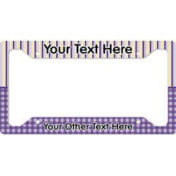 Purple Gingham & Stripe License Plate Frame - Style A (Personalized)