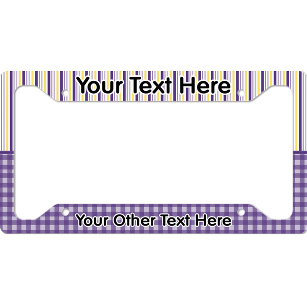 Custom Purple Gingham & Stripe License Plate Frame (Personalized)