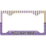 Purple Gingham & Stripe License Plate Frame - Style C (Personalized)