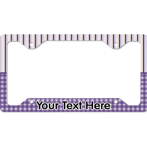 Custom Purple Gingham & Stripe License Plate Frame - Style C (Personalized)