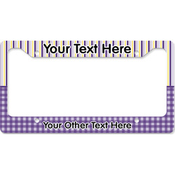 Purple Gingham & Stripe License Plate Frame - Style B (Personalized)