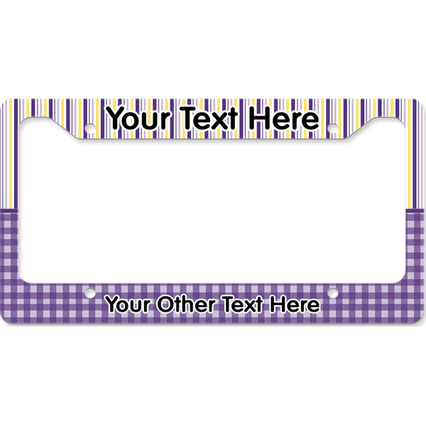 Purple Gingham & Stripe License Plate Frame Wide