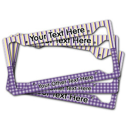 Purple Gingham & Stripe License Plate Frame (Personalized)
