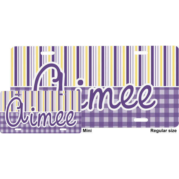 Purple Gingham & Stripe License Plate (Sizes)