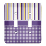 Purple Gingham & Stripe Light Switch Cover (2 Toggle Plate)