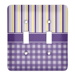 Purple Gingham & Stripe Light Switch Cover (2 Toggle Plate)