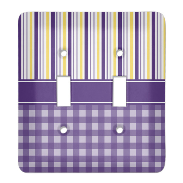 Custom Purple Gingham & Stripe Light Switch Cover (2 Toggle Plate)
