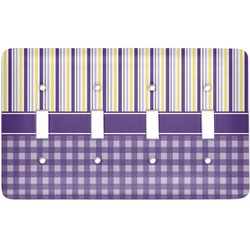 Purple Gingham & Stripe Light Switch Cover (4 Toggle Plate)