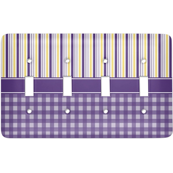 Custom Purple Gingham & Stripe Light Switch Cover (4 Toggle Plate)