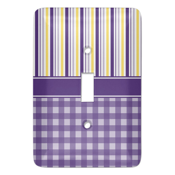 Custom Purple Gingham & Stripe Light Switch Cover (Single Toggle)