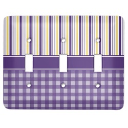 Purple Gingham & Stripe Light Switch Cover (3 Toggle Plate)