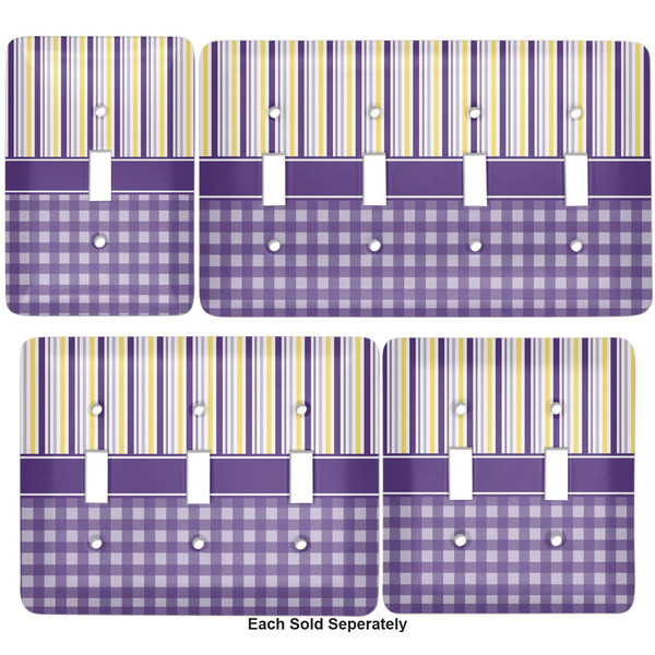 Purple Gingham & Stripe Light Switch Covers all sizes