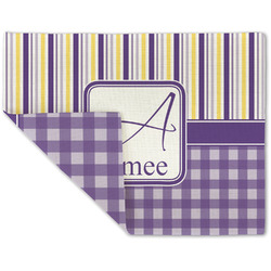 Purple Gingham & Stripe Double-Sided Linen Placemat - Single w/ Name and Initial