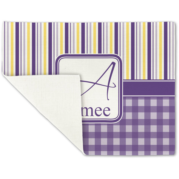 Purple Gingham & Stripe Linen Placemat - Folded Corner (single side)