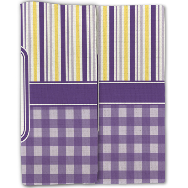Purple Gingham & Stripe Linen Placemat - Folded Half (double sided)