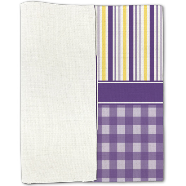 Purple Gingham & Stripe Linen Placemat - Folded Half