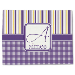 Purple Gingham & Stripe Single-Sided Linen Placemat - Single w/ Name and Initial