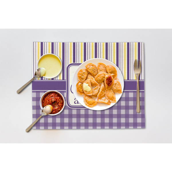 Purple Gingham & Stripe Linen Placemat - Lifestyle (single)