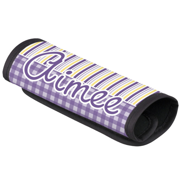 Custom Purple Gingham & Stripe Luggage Handle Cover (Personalized)