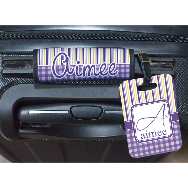Purple Gingham & Stripe Luggage Wrap & Tag