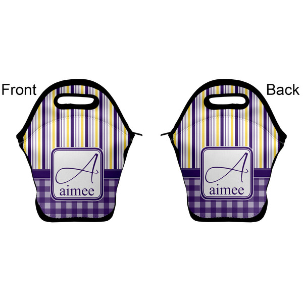 Purple Gingham & Stripe Lunch Bag - Front and Back