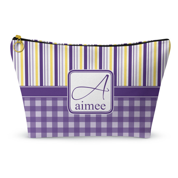 Custom Purple Gingham & Stripe Makeup Bag (Personalized)