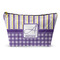 Purple Gingham & Stripe Makeup Bag - Large - 12.5"x7" (Personalized)