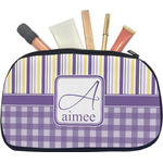 Purple Gingham & Stripe Makeup / Cosmetic Bag - Medium (Personalized)