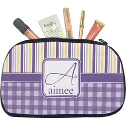 Purple Gingham & Stripe Makeup / Cosmetic Bag - Medium (Personalized)
