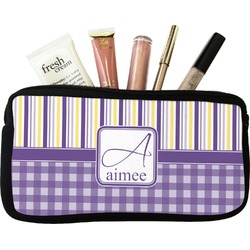 Purple Gingham & Stripe Makeup / Cosmetic Bag - Small (Personalized)