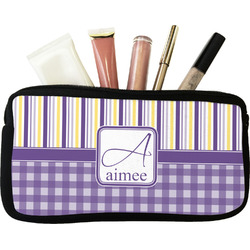 Purple Gingham & Stripe Makeup / Cosmetic Bag (Personalized)