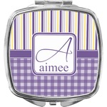 Purple Gingham & Stripe Compact Makeup Mirror (Personalized)