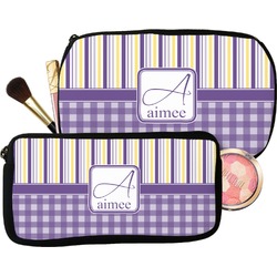 Purple Gingham & Stripe Makeup / Cosmetic Bag (Personalized)