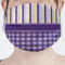 Purple Gingham & Stripe Mask - Pleated (new) Front View on Girl