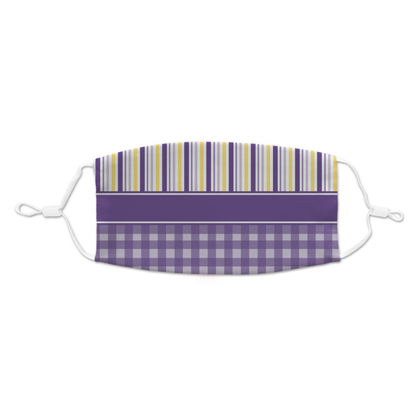 Custom Purple Gingham & Stripe Kid's Cloth Face Mask - Standard