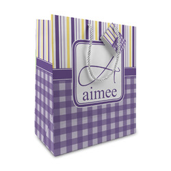 Purple Gingham & Stripe Medium Gift Bag (Personalized)