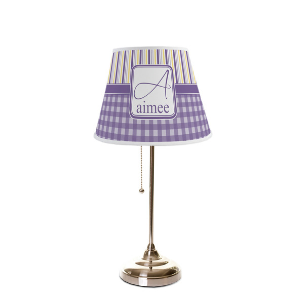 Purple Gingham & Stripe Poly Film Empire Lampshade - On Stand