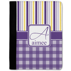Purple Gingham & Stripe Notebook Padfolio - Medium w/ Name and Initial