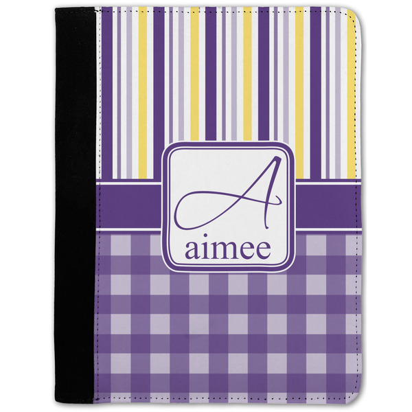 Custom Purple Gingham & Stripe Notebook Padfolio - Medium w/ Name and Initial