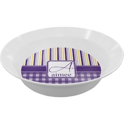 Purple Gingham & Stripe Melamine Bowl (Personalized)