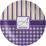 Purple Gingham & Stripe Melamine Plate (Personalized)
