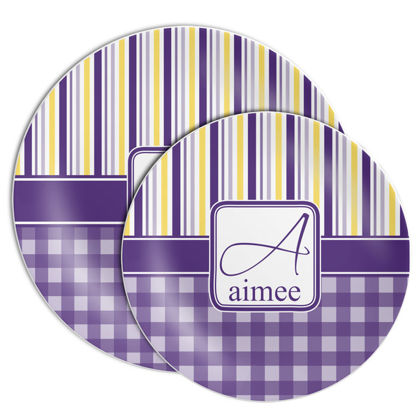 Purple Gingham & Stripe Melamine Plates - PARENT/MAIN