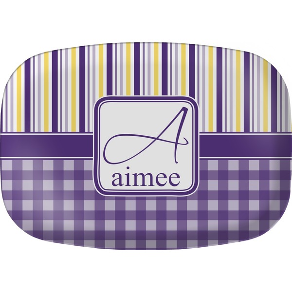 Custom Purple Gingham & Stripe Melamine Platter (Personalized)