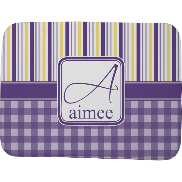 Purple Gingham & Stripe Memory Foam Bath Mat 48 X 36