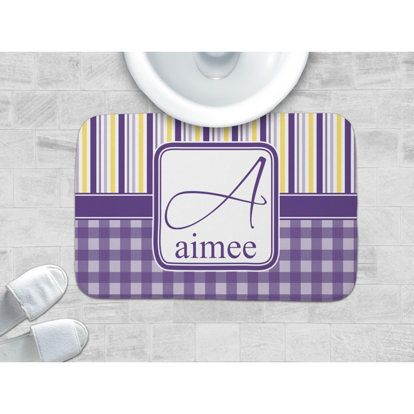 Purple Gingham & Stripe Memory Foam Bath Mat - LIFESTYLE 34x21